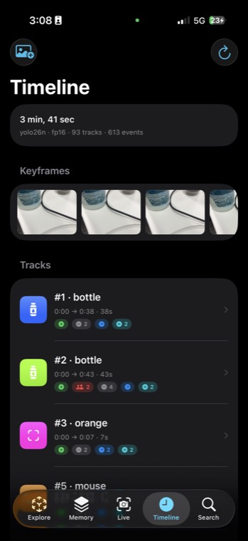 Timeline tab: session with 93 tracks and 613 events